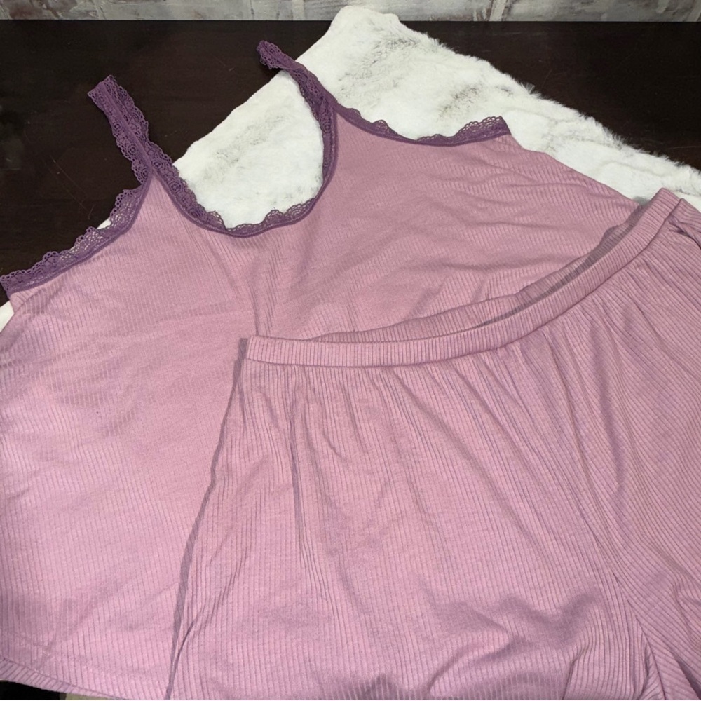 Adore Me Pink and Purple Lace Trim Pajama Set